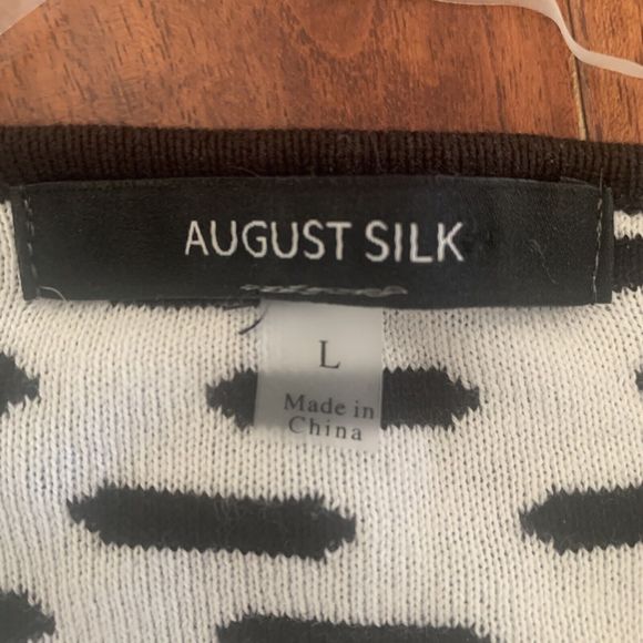 August Silk Black & White Geometric Print Double Knit Open Front Cardigan Size L - Picture 8 of 9